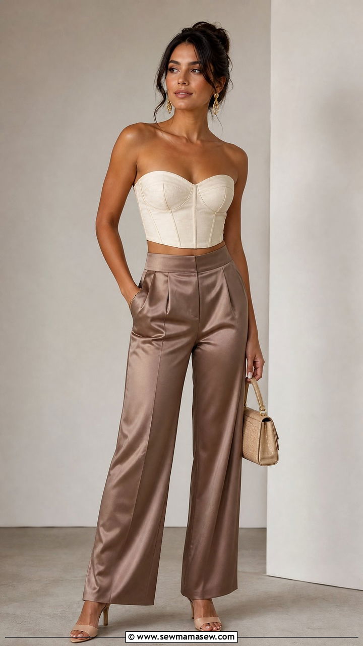 Corset Crop Top With Satin Pants - 20 crop top with satin pants outfit ideas