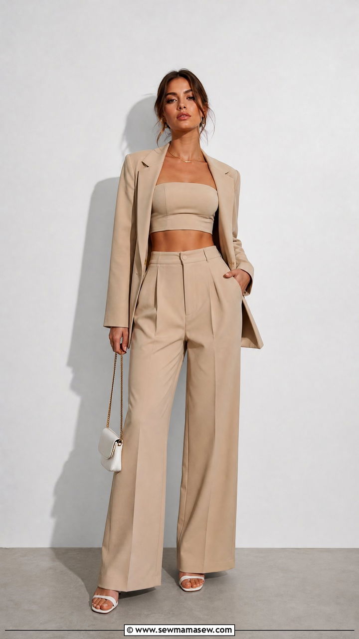 Corset Crop Top With Tailored Pants - 20 crop top outfits for big bust