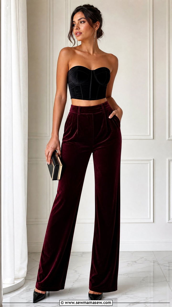 Corset Crop Top With Velvet Pants - 20 crop top with velvet pants outfit ideas