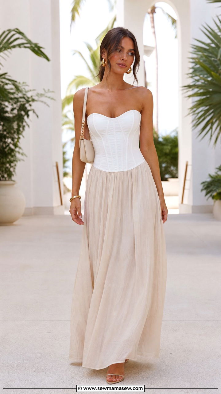 Corset Top With Maxi Skirt - 20 summer going out top outfit ideas
