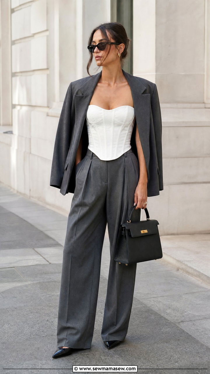 Corset Top With Relaxed Trousers - 20 flattering tops outfit ideas
