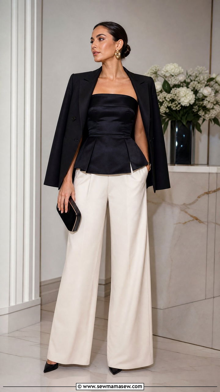 Corset Top With Wide Leg Trousers - 20 holiday party top outfit ideas
