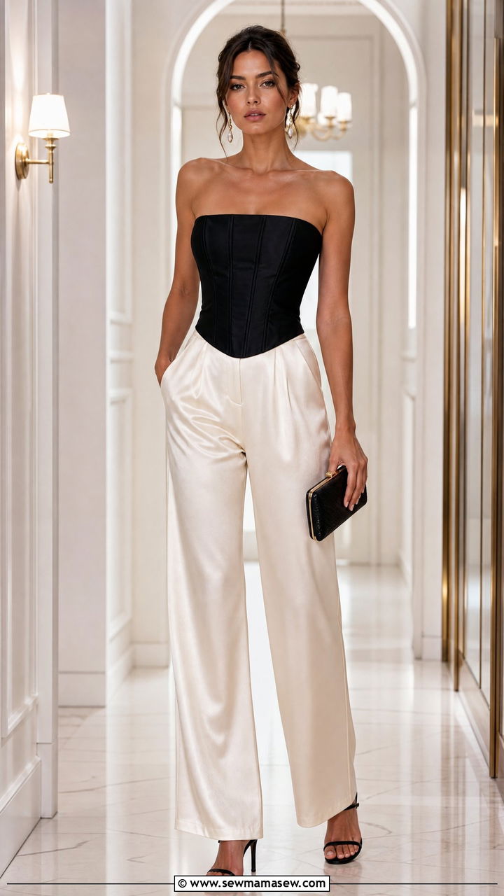 Corset Tube Top With Satin Pants - 20 going out tube top outfit ideas