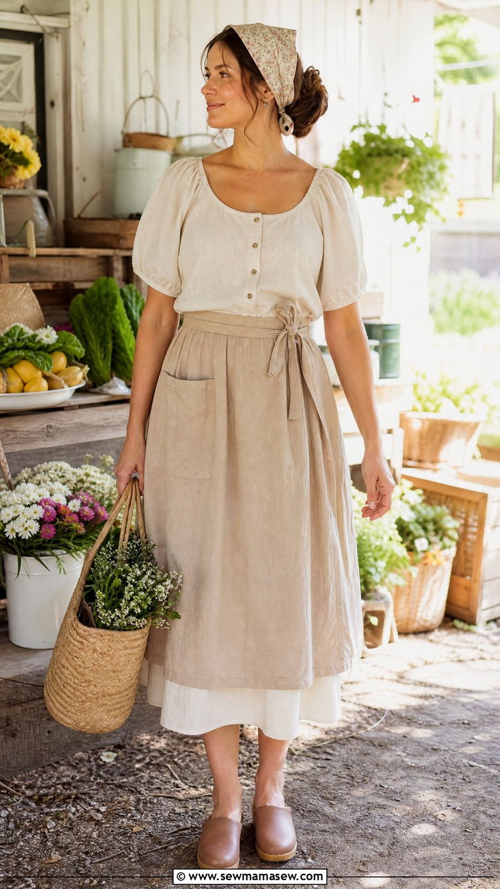 Cottagecore Button Front Top And Apron Skirt Outfit - 20 cottagecore top outfit ideas
