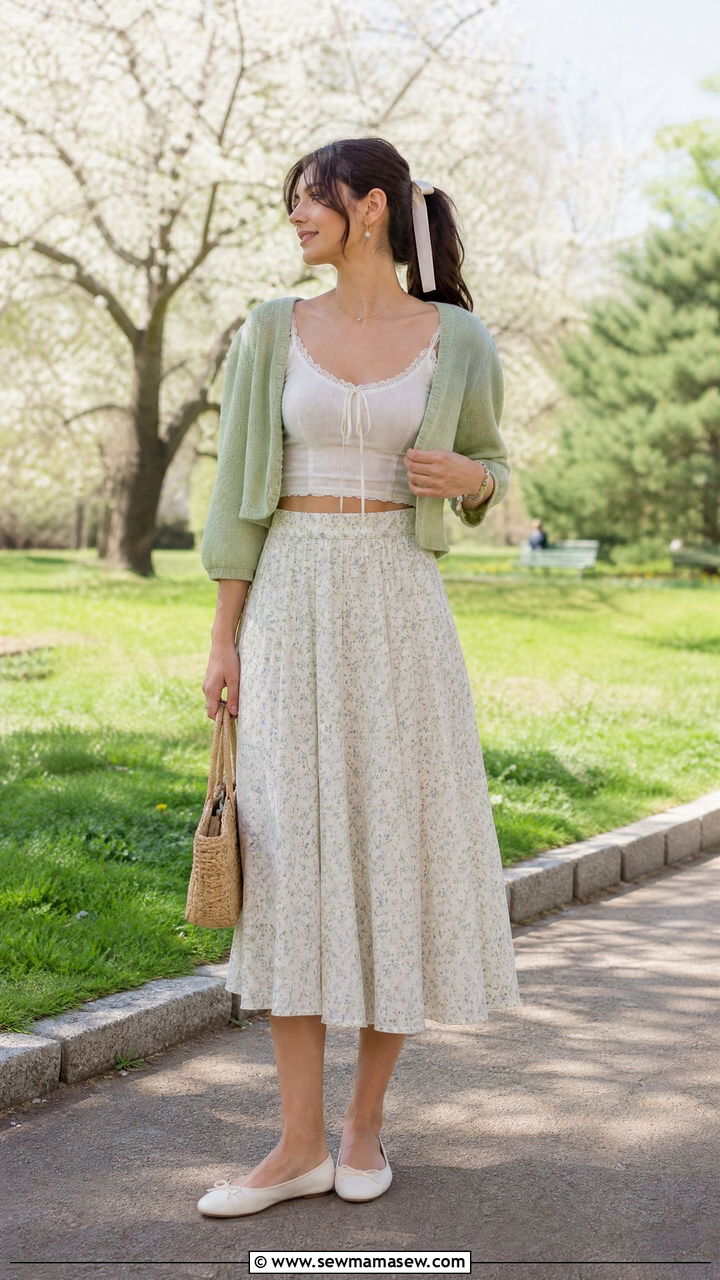 Cottagecore Crop Top With A Cardigan And Skirt - 20 cottagecore crop top outfit ideas