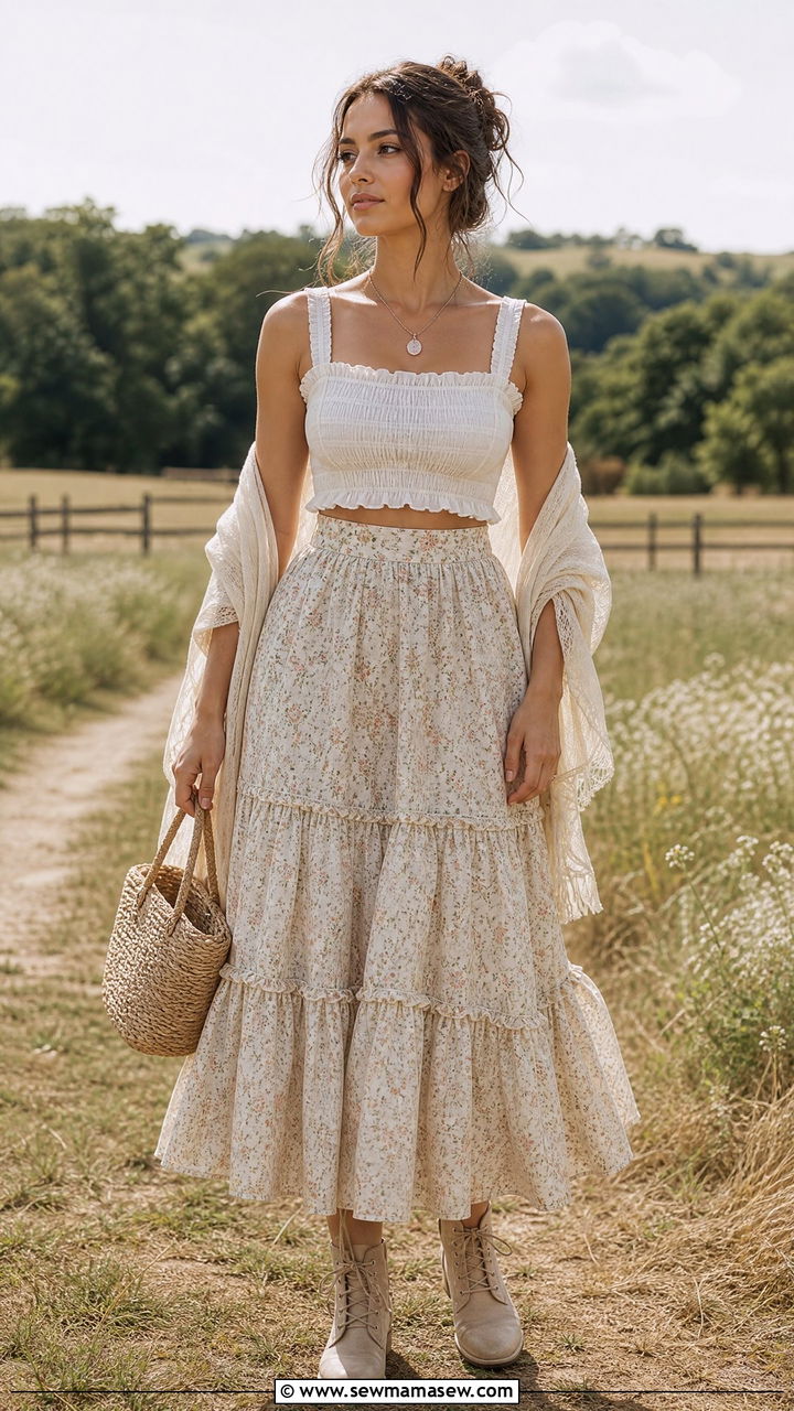 Cottagecore Crop Top With A Prairie Skirt - 20 cottagecore crop top outfit ideas