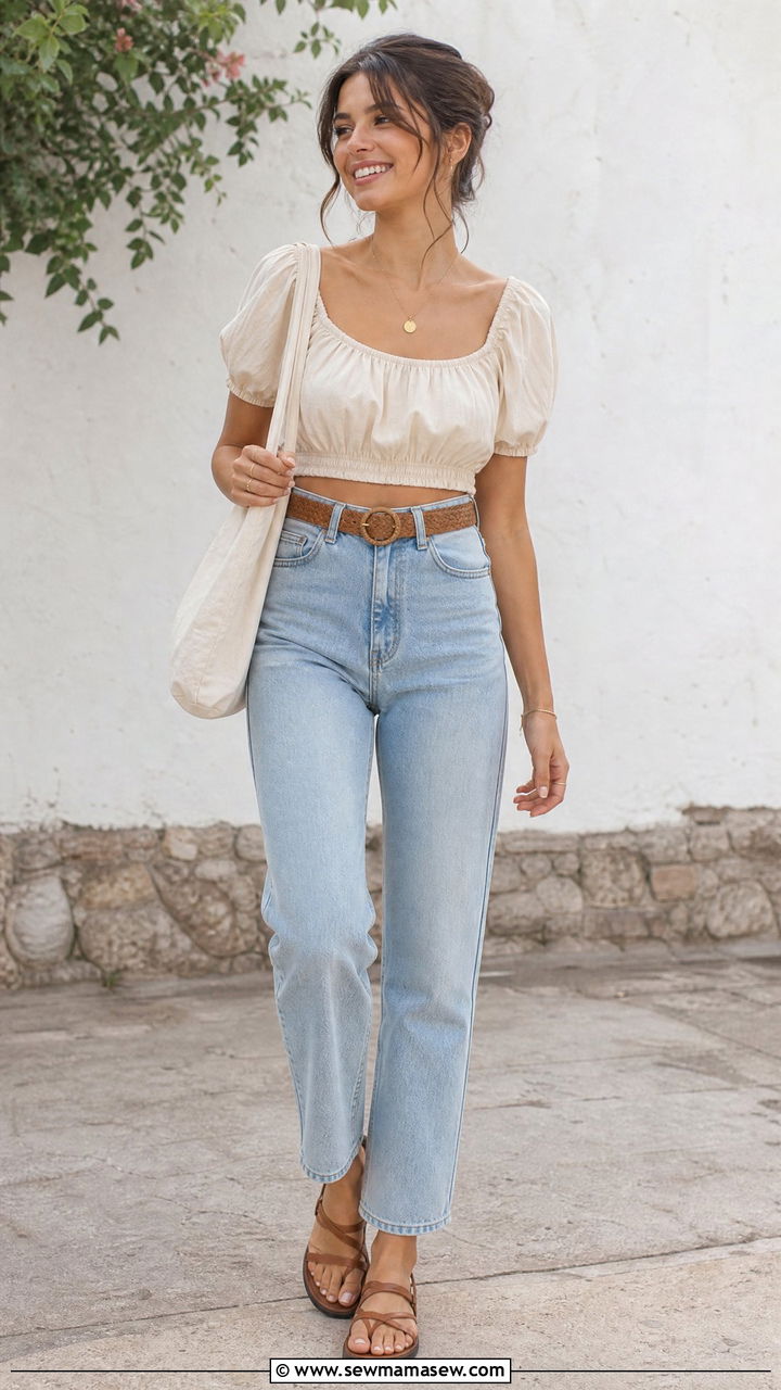 Cottagecore Crop Top With High Waisted Jeans - 20 cottagecore crop top outfit ideas