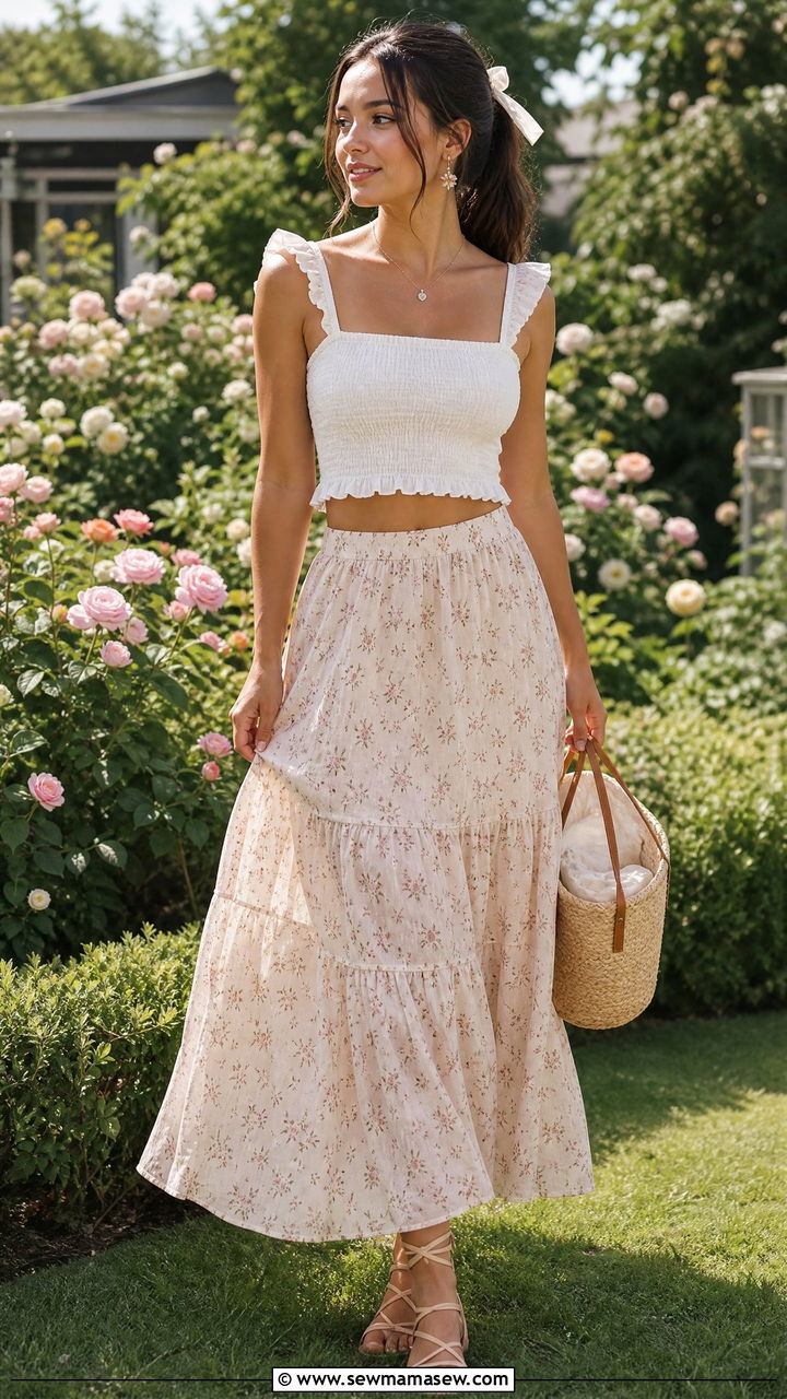Cottagecore Crop Top With Maxi Skirt - 20 cottagecore crop top outfit ideas