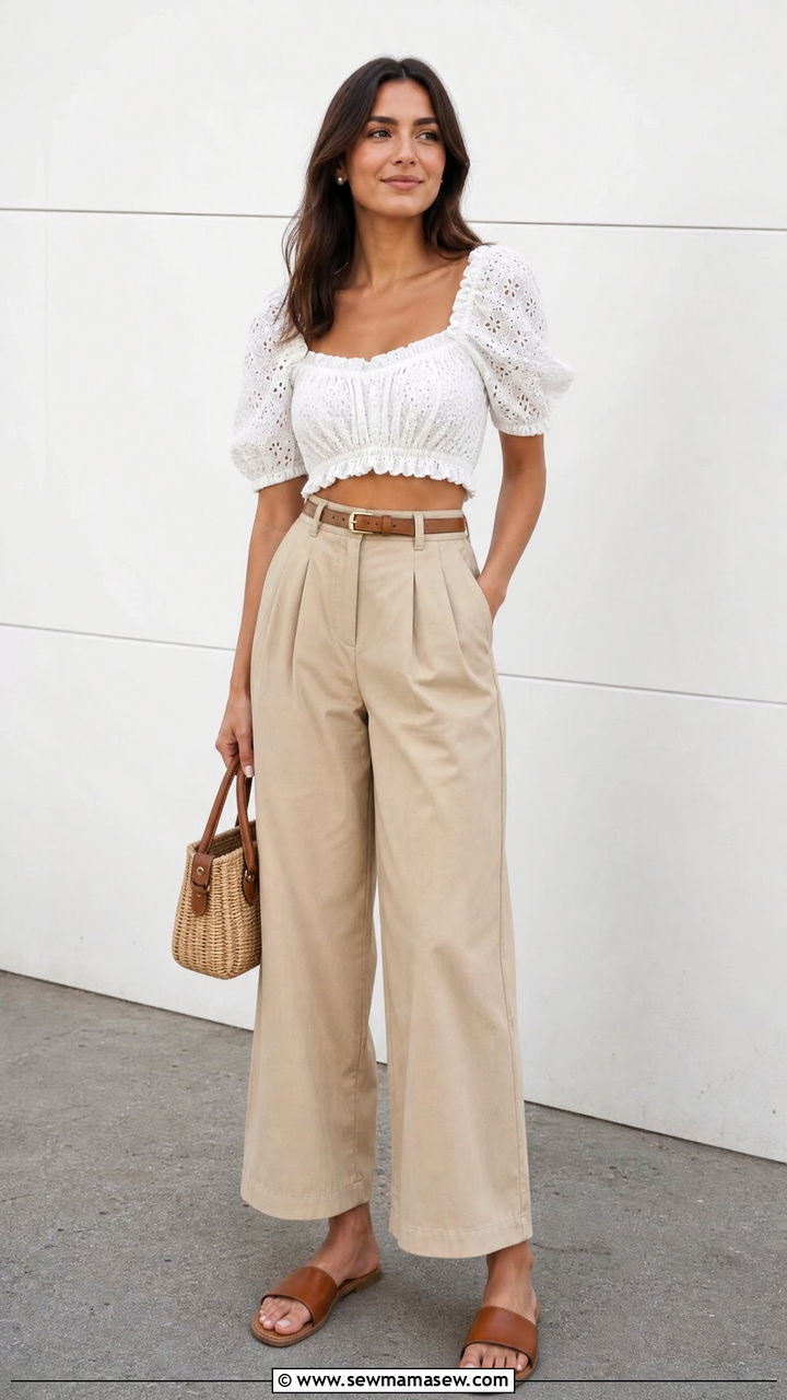 Cottagecore Crop Top With Wide Leg Trousers - 20 cottagecore crop top outfit ideas