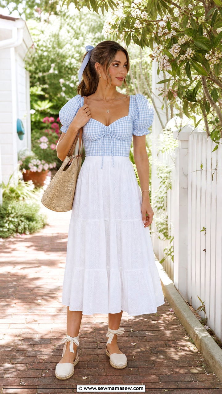 Cottagecore Gingham Top And White Skirt Outfit - 20 cottagecore top outfit ideas