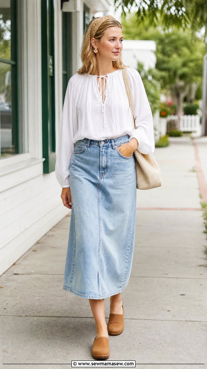 Cottagecore Peasant Top And Denim Skirt Outfit - 20 cottagecore top outfit ideas