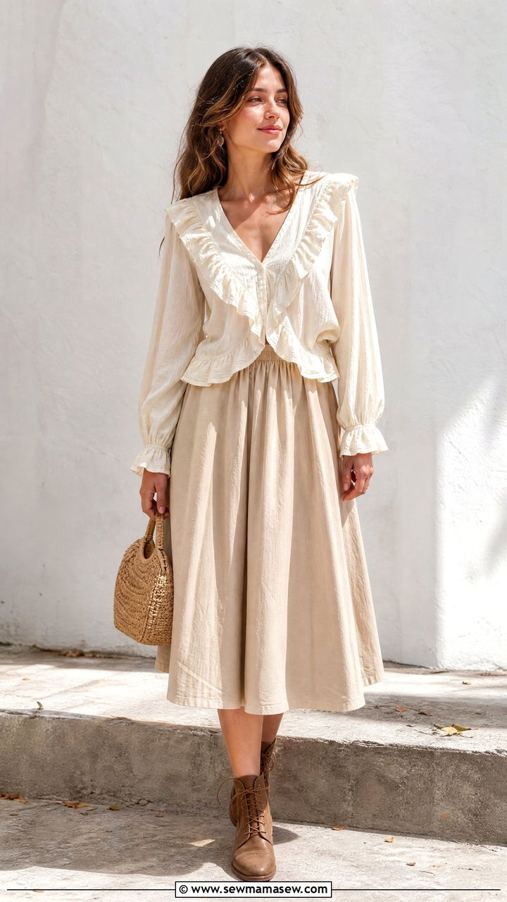Cottagecore Ruffle Top And Midi Skirt Outfit - 20 cottagecore top outfit ideas