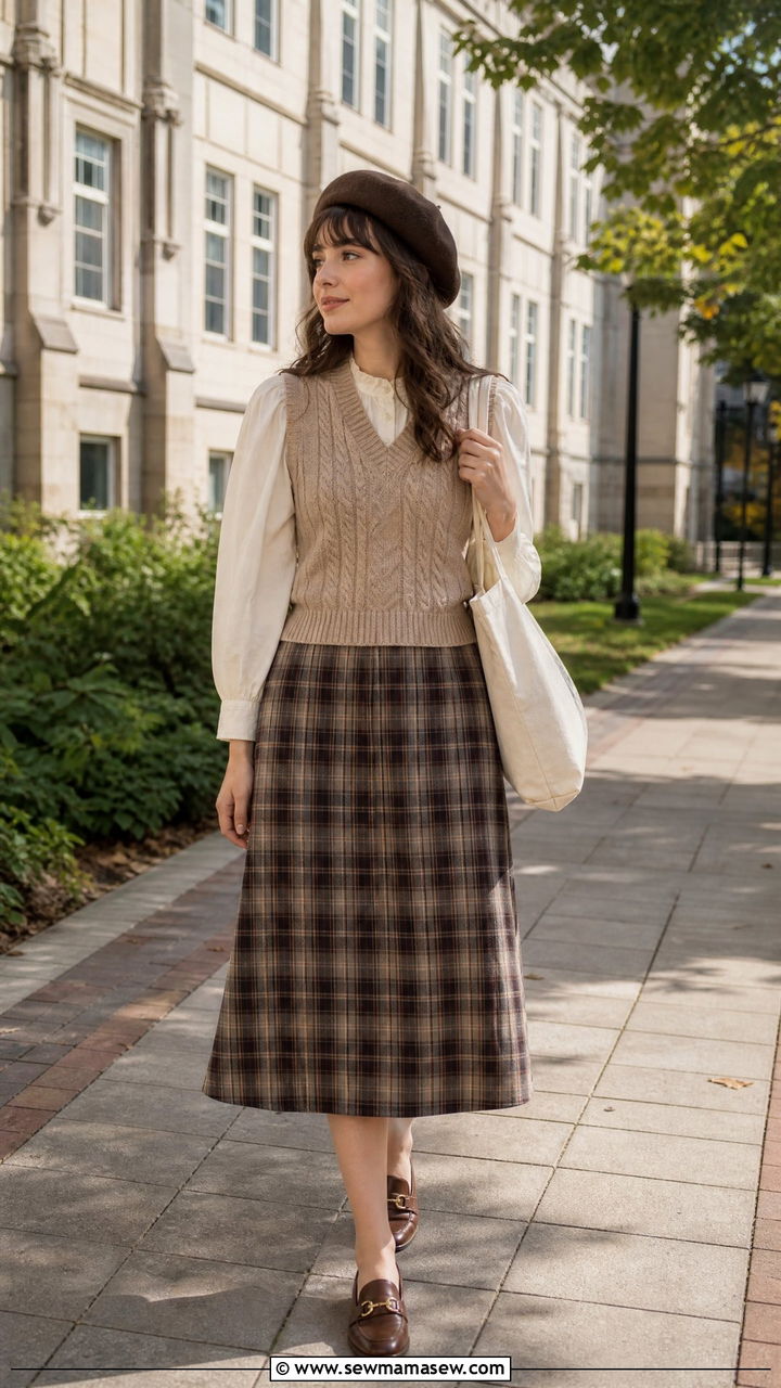 Cottagecore Sweater Vest And Blouse Outfit - 20 cottagecore top outfit ideas
