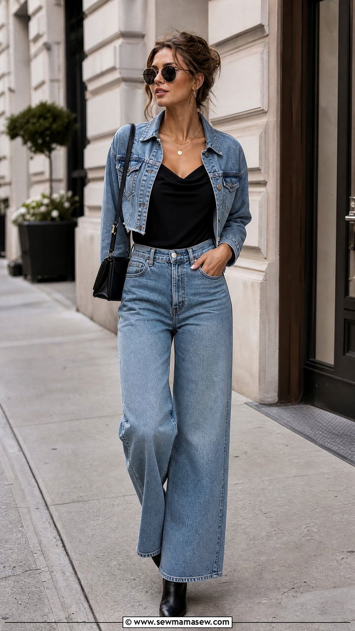 Cowl Neck Cami Top With Cropped Jacket - 20 cowl neck cami top outfit ideas