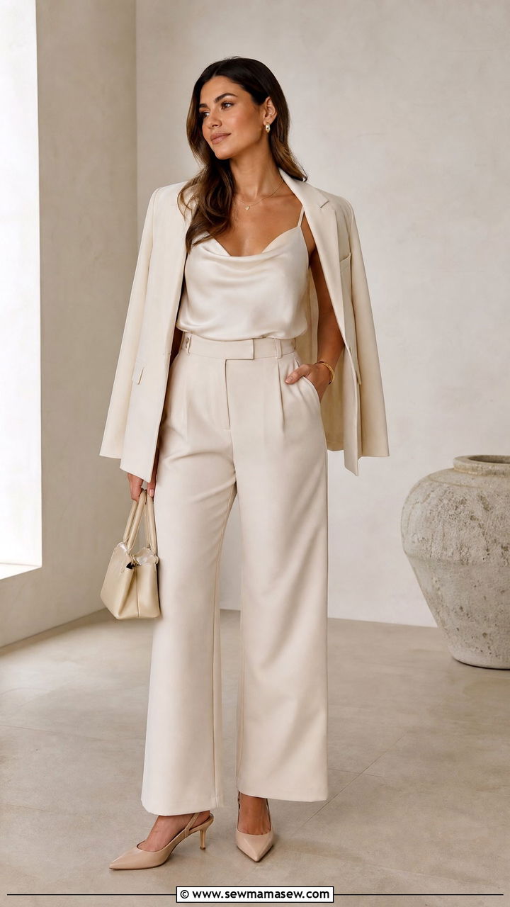 Cowl Neck Cami Top With Monochrome Outfit - 20 cowl neck cami top outfit ideas