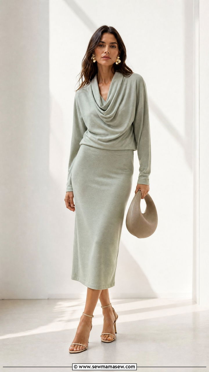 Cowl Neck Top With Matching Skirt Set - 20 cowl neck top outfit ideas