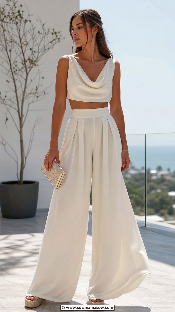 Cowl Neck Top With Palazzo Pants - 20 cowl neck top outfit ideas