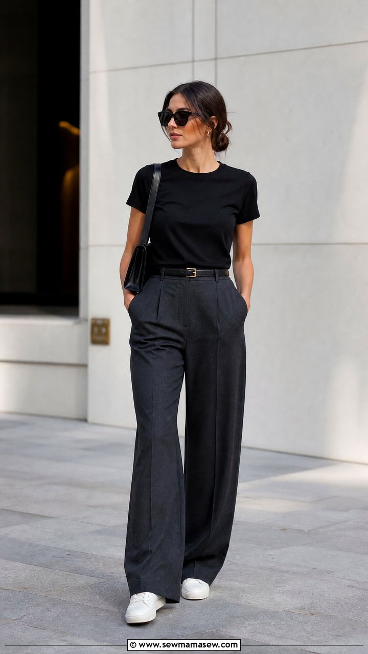 Crew Neck Tee With Suit Pants And Sneakers - 20 crew neck tee outfit ideas