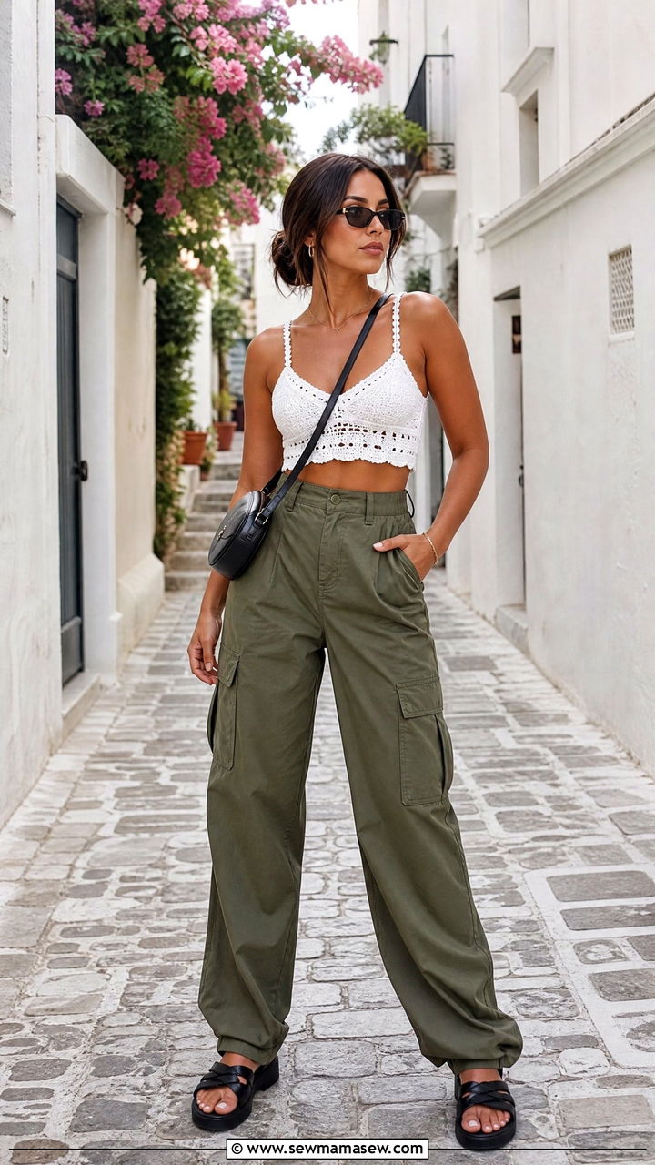 Crochet Crop Top With Cargo Pants Outfit - 20 crochet crop top summer outfit ideas