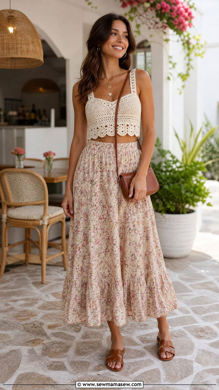 Crochet Crop Top With Midi Skirt - 20 crochet crop top outfit ideas