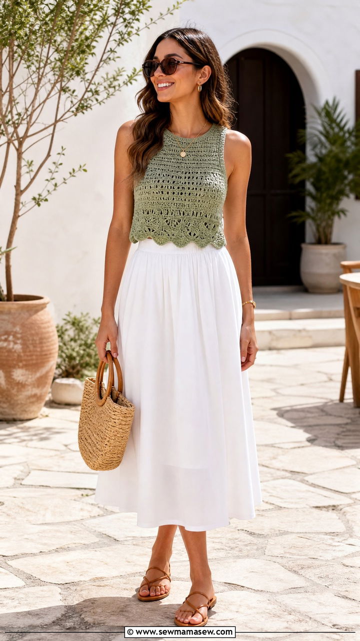 Crochet Top With Midi Skirt - 20 crochet top outfit ideas