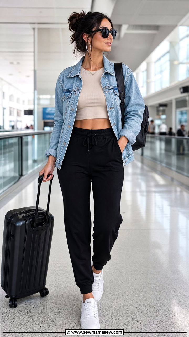 Crop Top Airport Outfit With Denim Jacket - 20 crop top airport outfit ideas