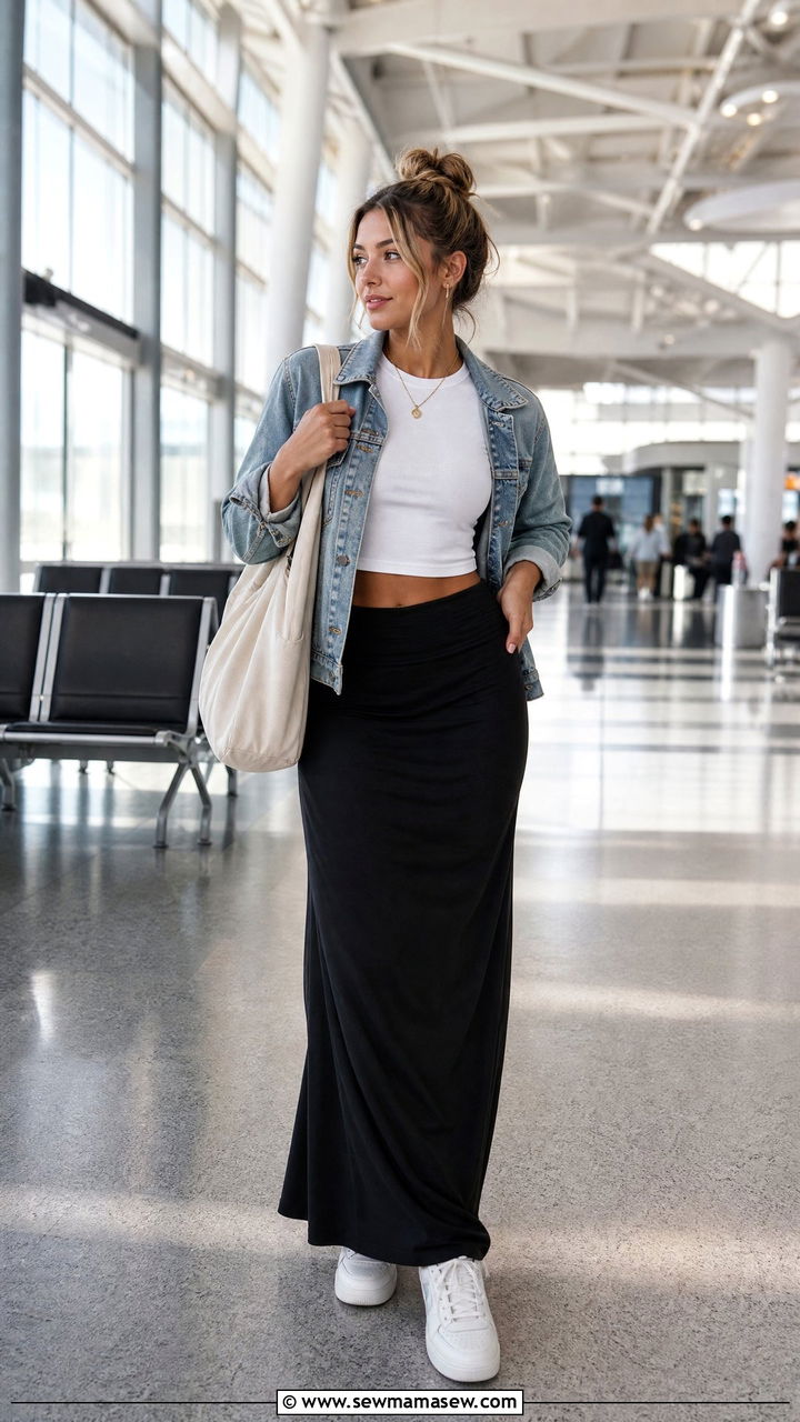 Crop Top Airport Outfit With Maxi Skirt - 20 crop top airport outfit ideas