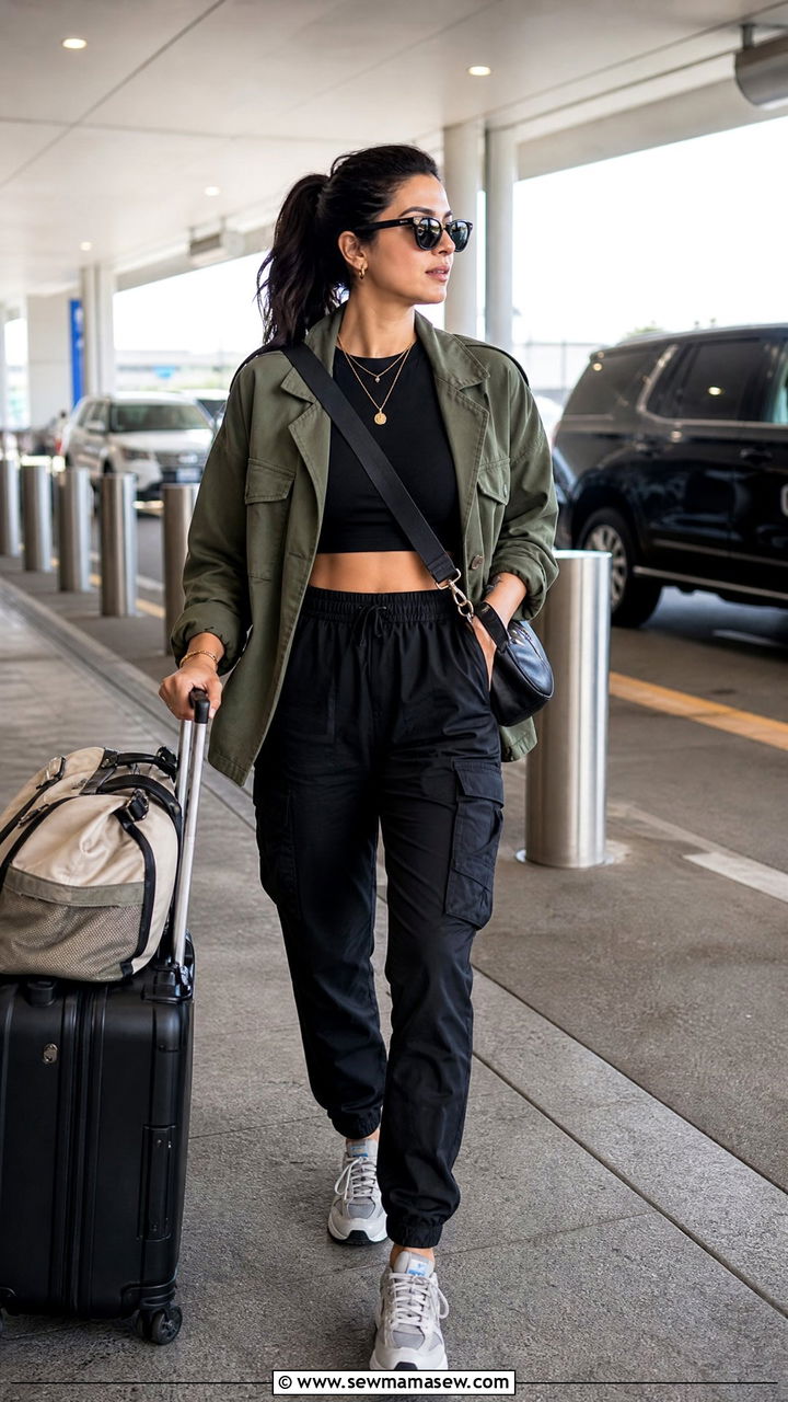 Crop Top Airport Outfit With Utility Jacket - 20 crop top airport outfit ideas