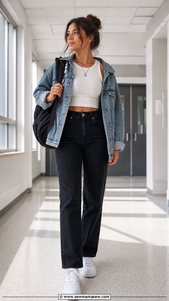 Crop Top And Black Jeans Outfit - 50 back to school crop top outfits
