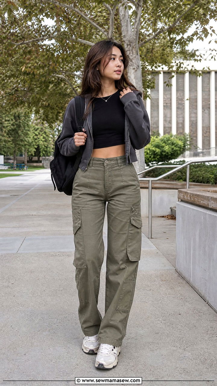 Crop Top And Cargo Pants Outfit - 50 back to school crop top outfits