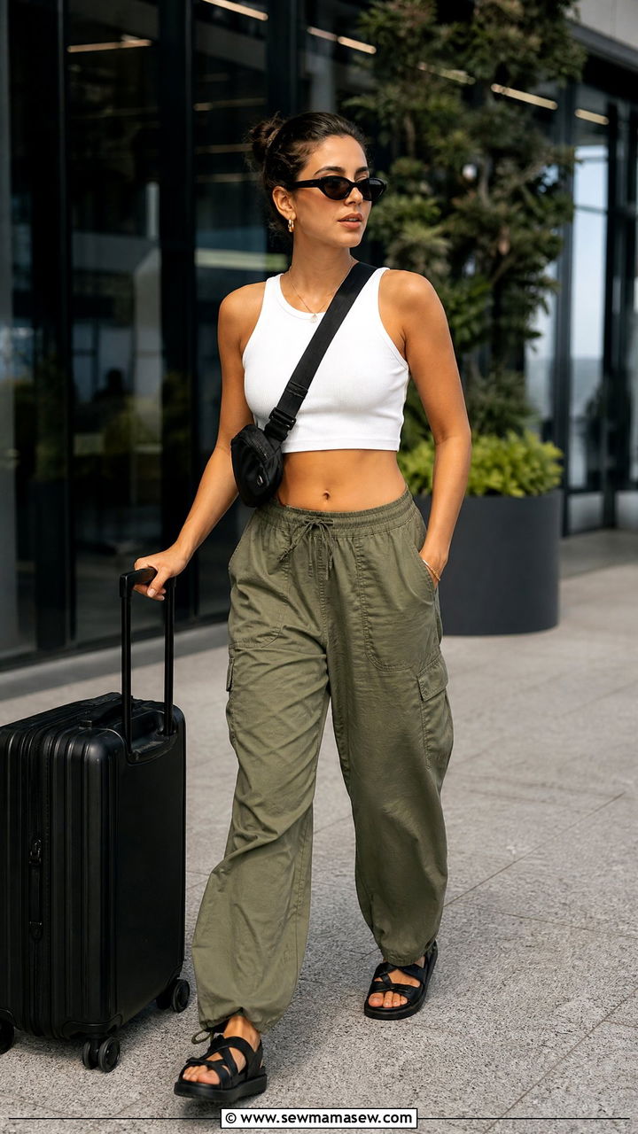 Crop Top And Cargo Pants Travel Outfit - 20 summer crop top outfit ideas for travel