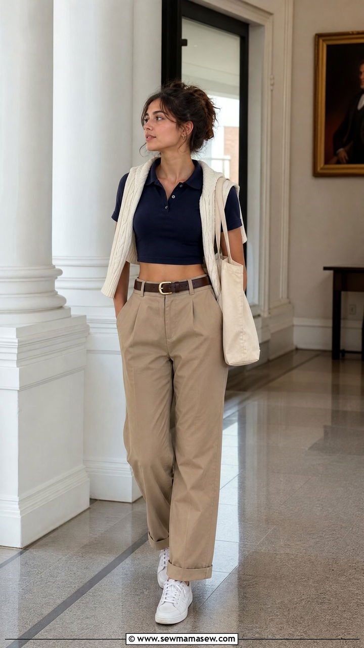 Crop Top And Chino Pants Outfit - 50 back to school crop top outfits