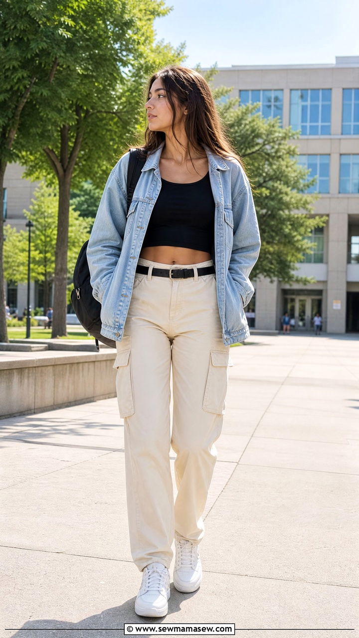 Crop Top And Denim Jacket Outfit - 50 back to school crop top outfits