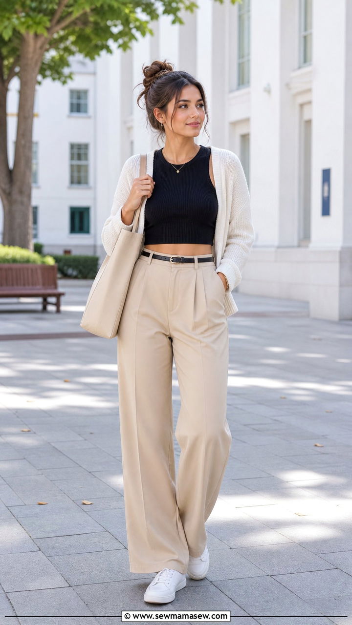 Crop Top And High Waisted Trousers Outfit - 50 back to school crop top outfits
