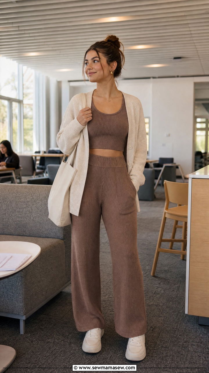 Crop Top And Knit Pants Outfit - 50 back to school crop top outfits