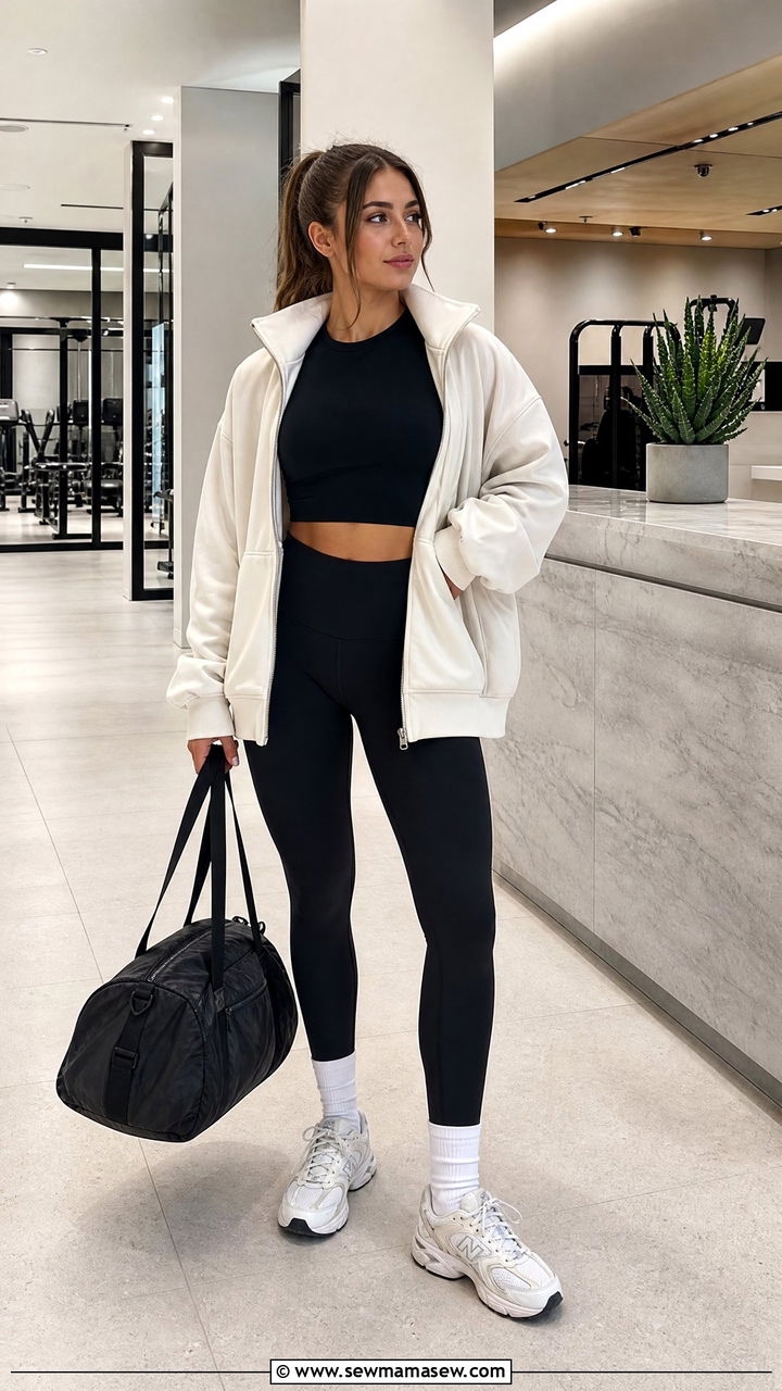 Crop Top And Oversized Zip Jacket - 20 crop top gym outfit ideas