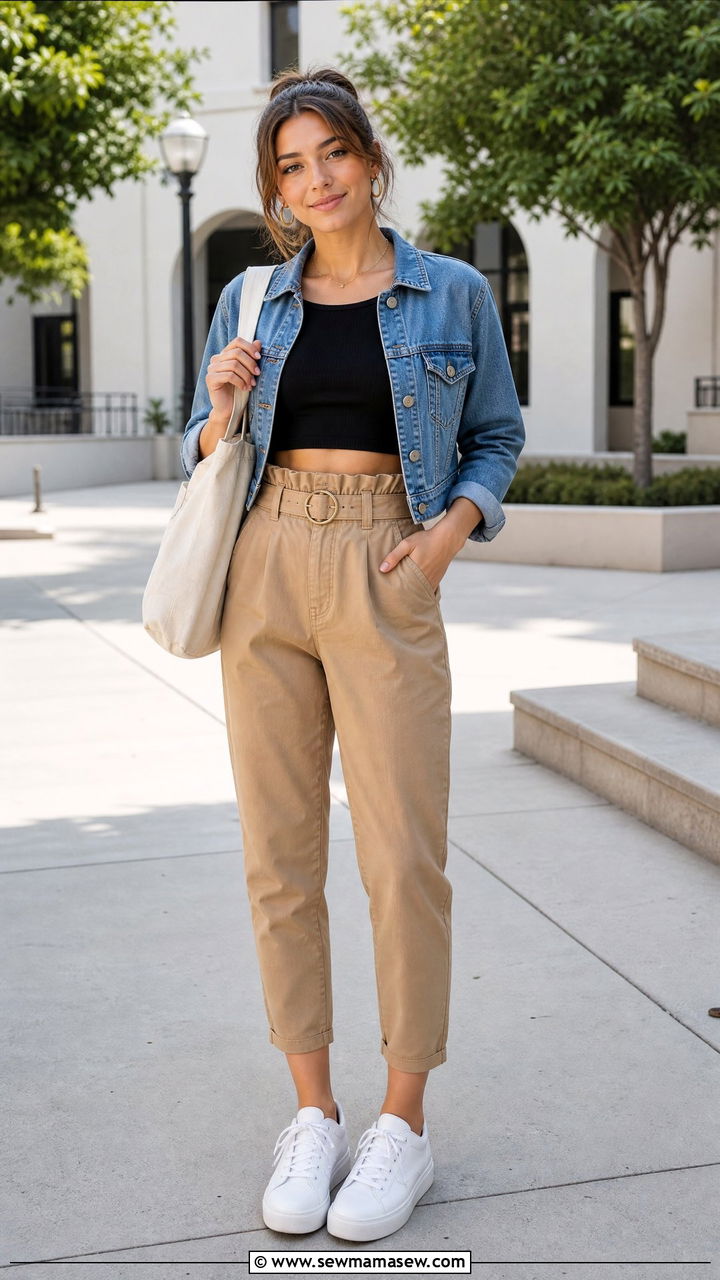 Crop Top And Paperbag Pants Outfit - 50 back to school crop top outfits