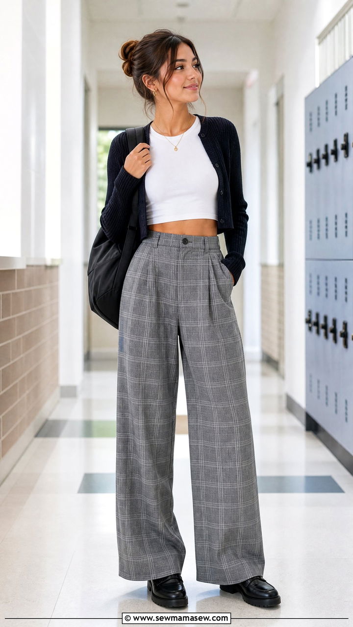 Crop Top And Plaid Pants Outfit - 50 back to school crop top outfits