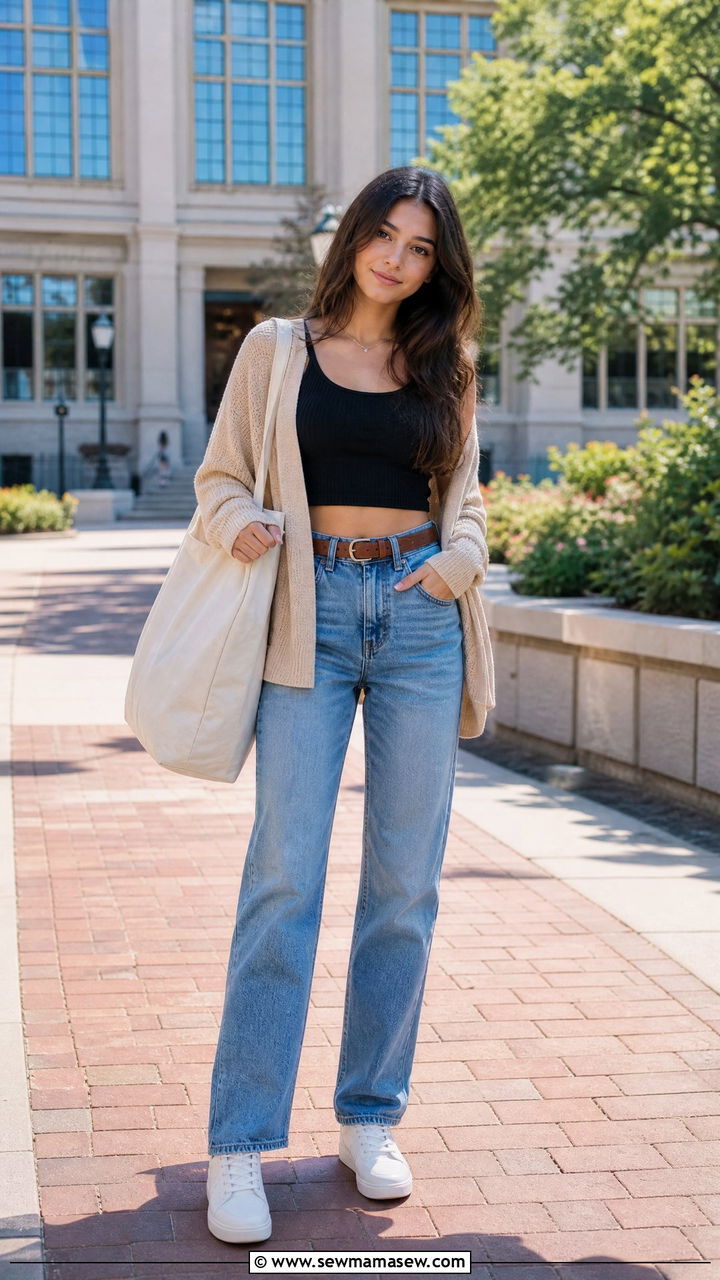 Crop Top And Straight Leg Jeans Outfit - 50 back to school crop top outfits