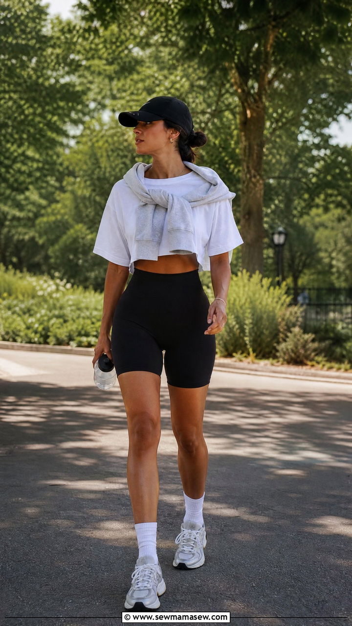 Crop Top With Biker Shorts - 20 casual crop top outfit ideas