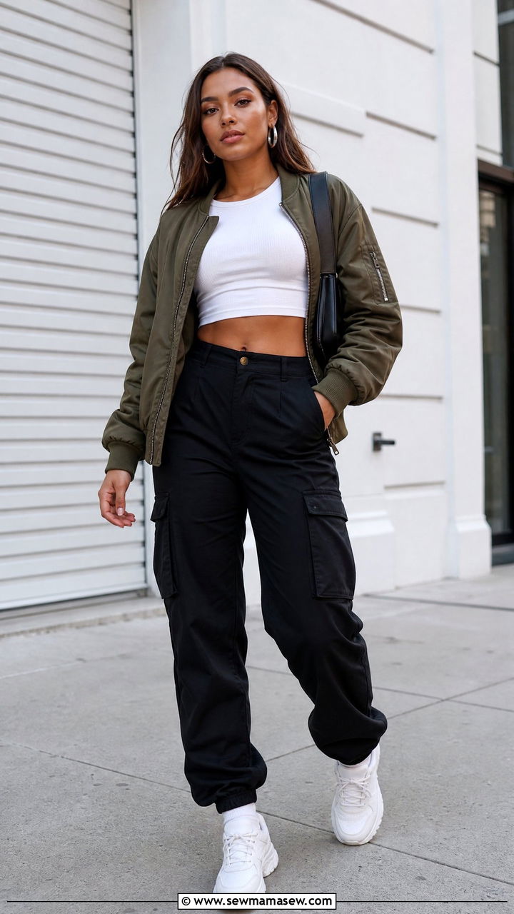 Crop Top With Bomber Jacket Outfit - 20 layered crop top outfits