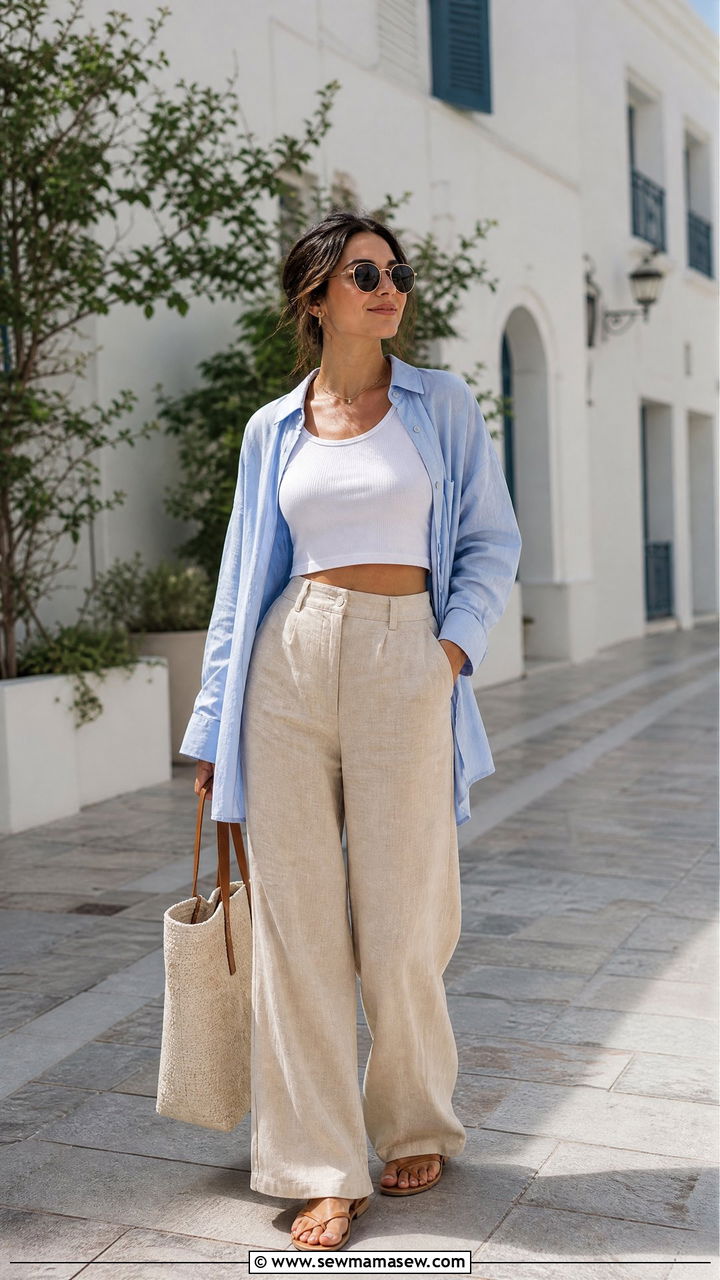 Crop Top With Button Down Shirt - 20 clean girl crop top outfit ideas
