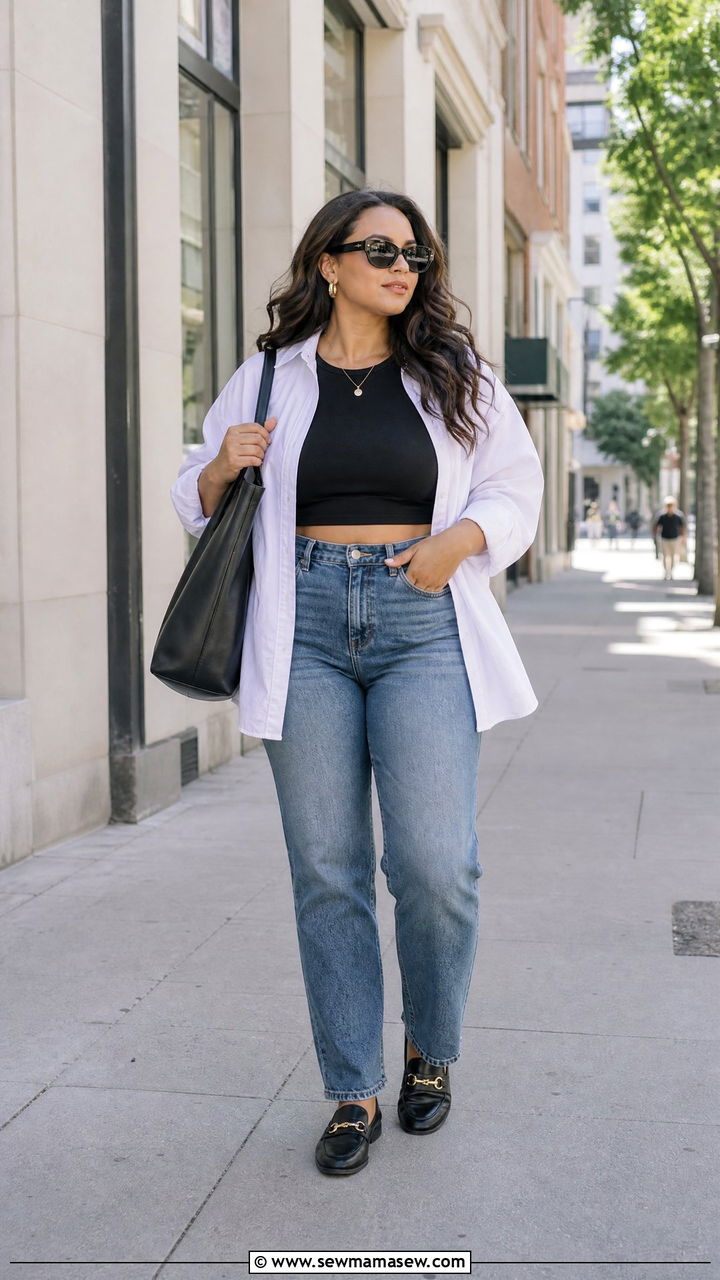 Crop Top With Button Down Shirt - 20 crop top outfits for curvy women