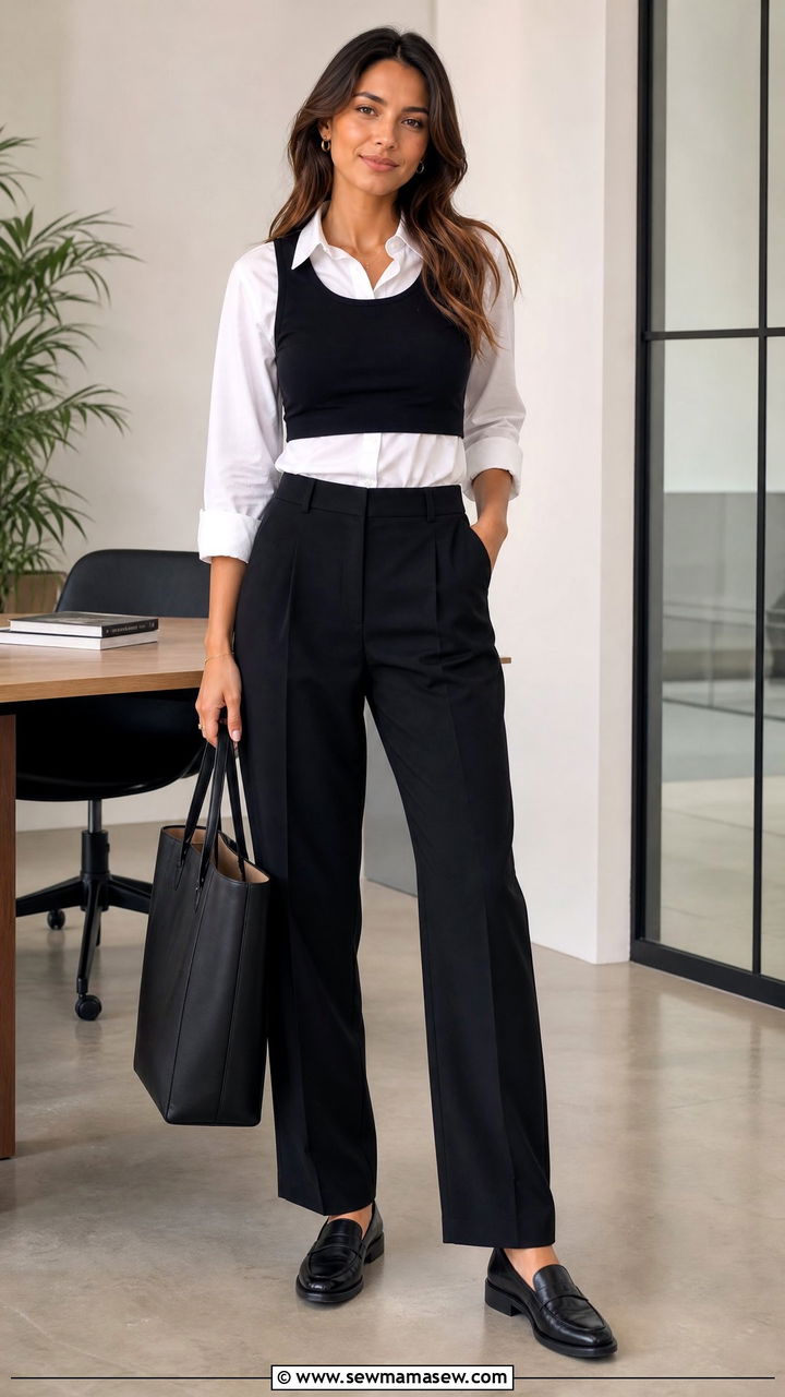 Crop Top With Button Down Shirt And Trousers - 20 crop top outfits to hide tummy