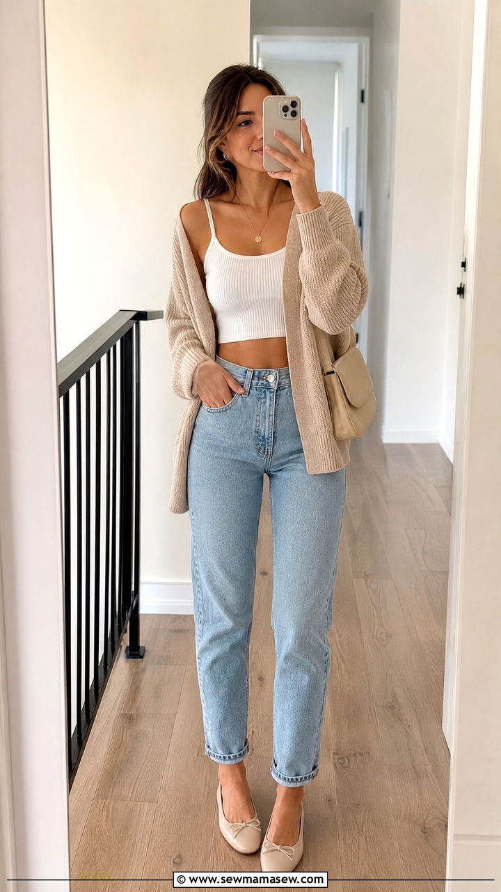 Crop Top With Cardigan And Jeans - 20 flattering crop top outfit ideas