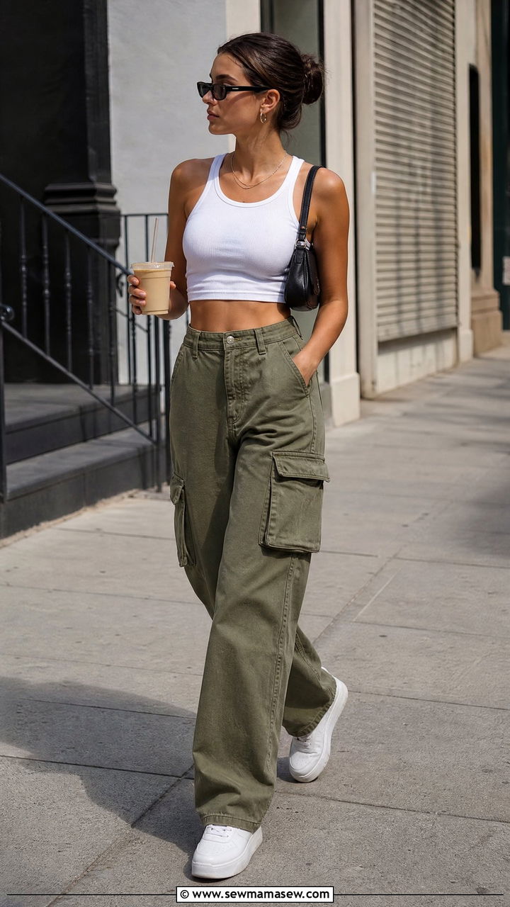 Crop Top With Cargo Pants - 20 minimalist crop top outfit ideas