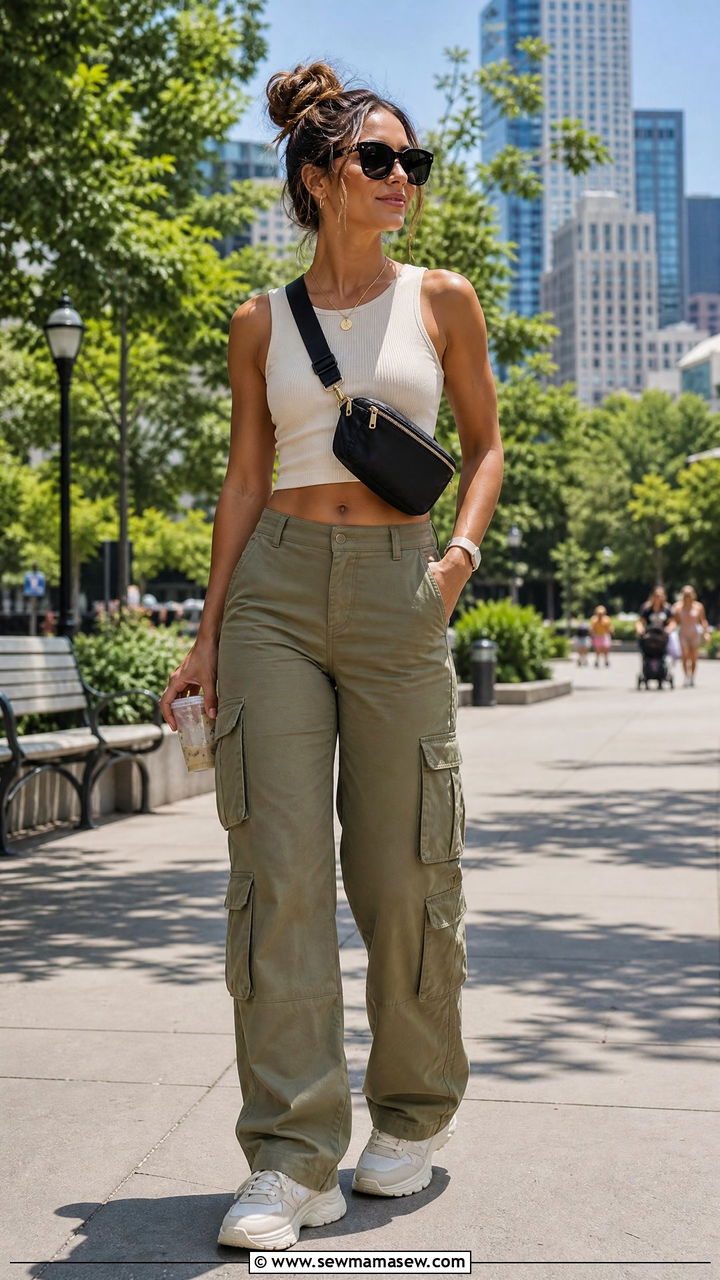Crop Top With Cargo Pants - 20 crop top outfits for moms