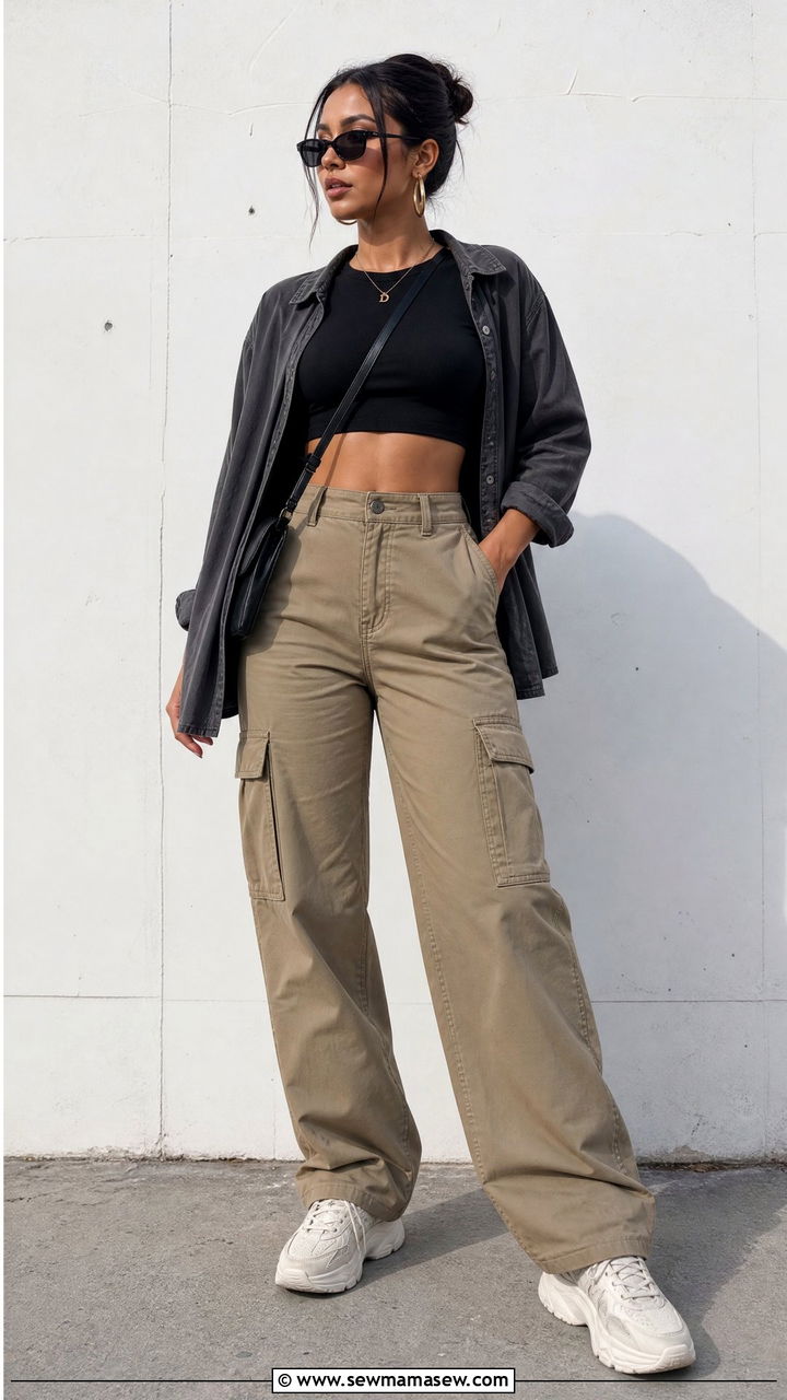 Crop Top With Cargo Pants Outfit - 20 layered crop top outfits