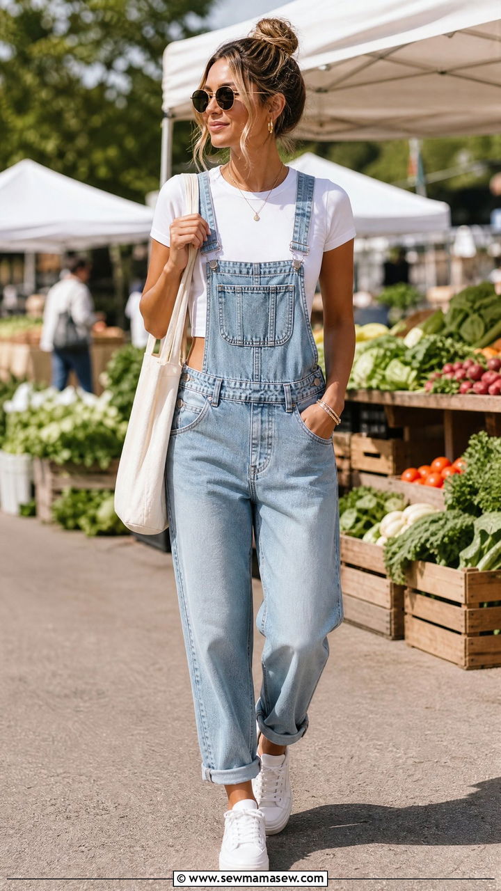 Crop Top With Denim Overalls - 20 summer crop top outfit ideas