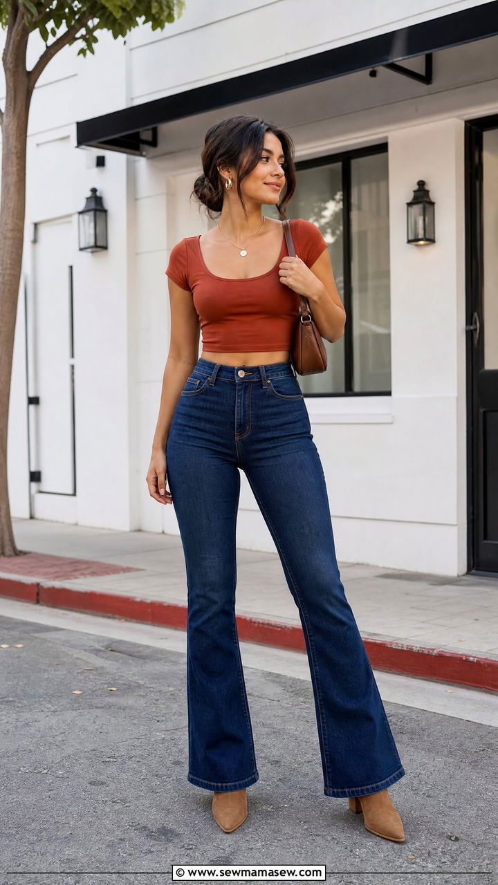 Crop Top With Flare Jeans - 20 crop top outfits for short girls
